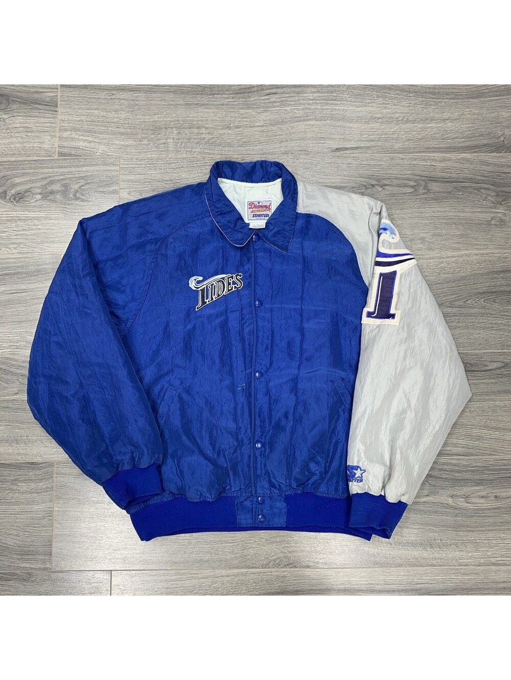 Vintage Norfolk Tides Starter Jacket Mens Large Blue Colorblock Made in USA 90s